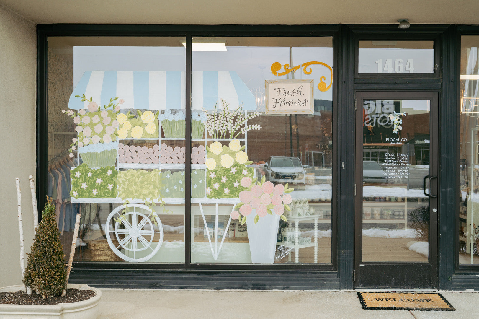 Store entrance for Flocal Co., a flower shop located in Grandview Heights, Ohio.